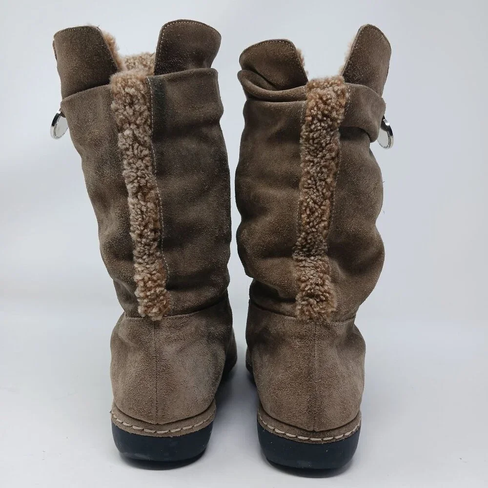 Stuart Weitzman Tan Suede Boots Faux Fur Lining Slouchy Size 8